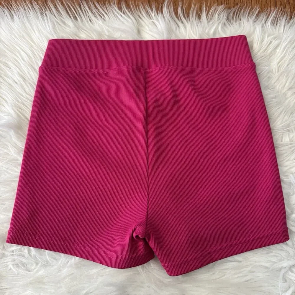Alo Yoga Goddess Ribbed Shorts Women’s Small Hot Pink Midrise Booty Shorts 2.5”